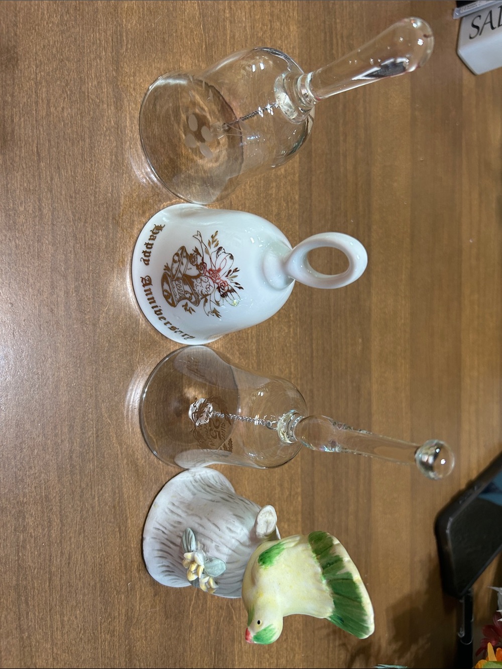 Four bells, 1 25th Anniversary, 1 Golden Anniversary, bird and 1 w/etched design